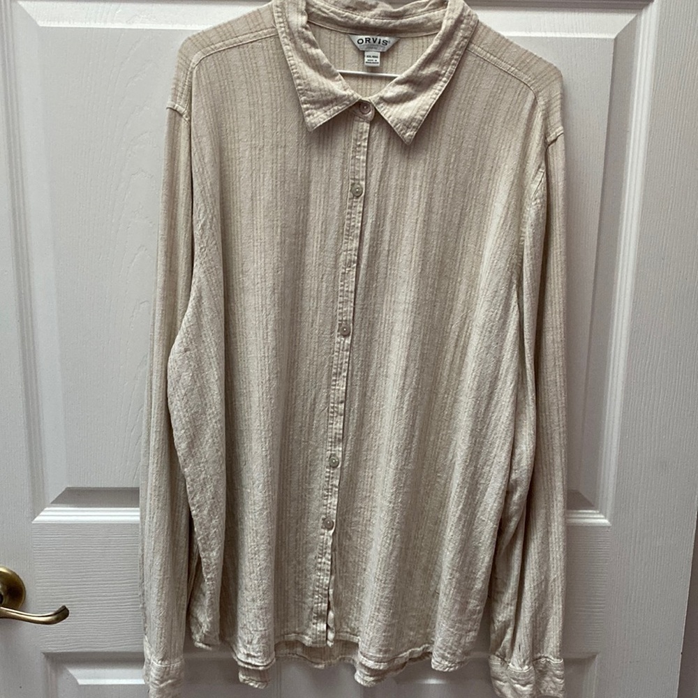 R womens Orvis casual solid tan long sleeve button down plus size shirt XXL